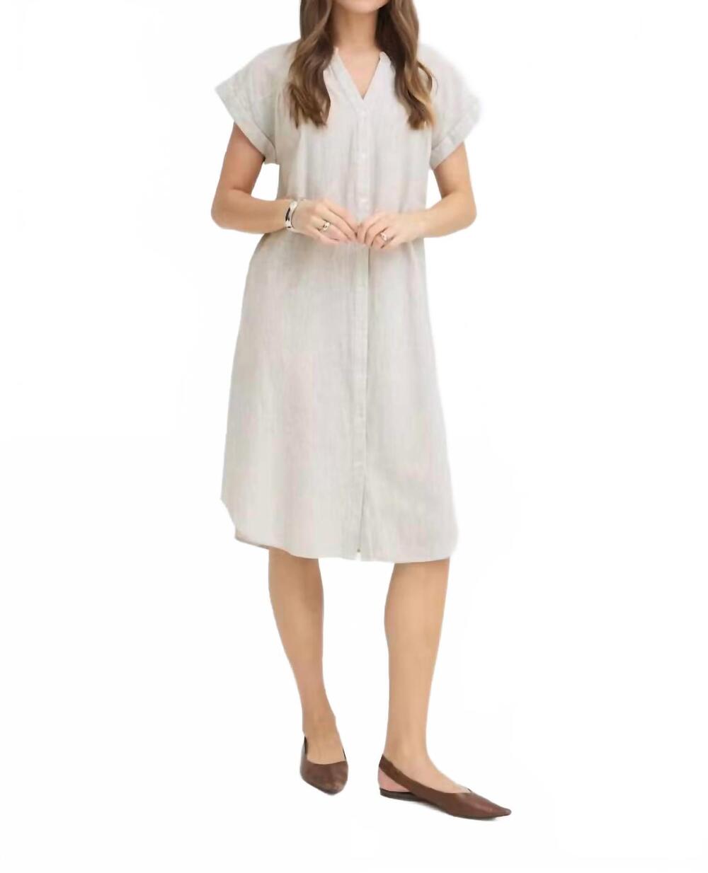 NEW B.YOUNG button down cuffed sleeve linen dress in vetiver